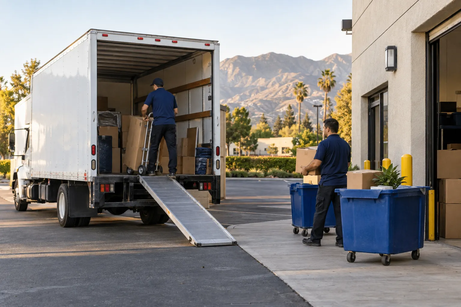 Commercial loading zone prepared for a junk removal pickup